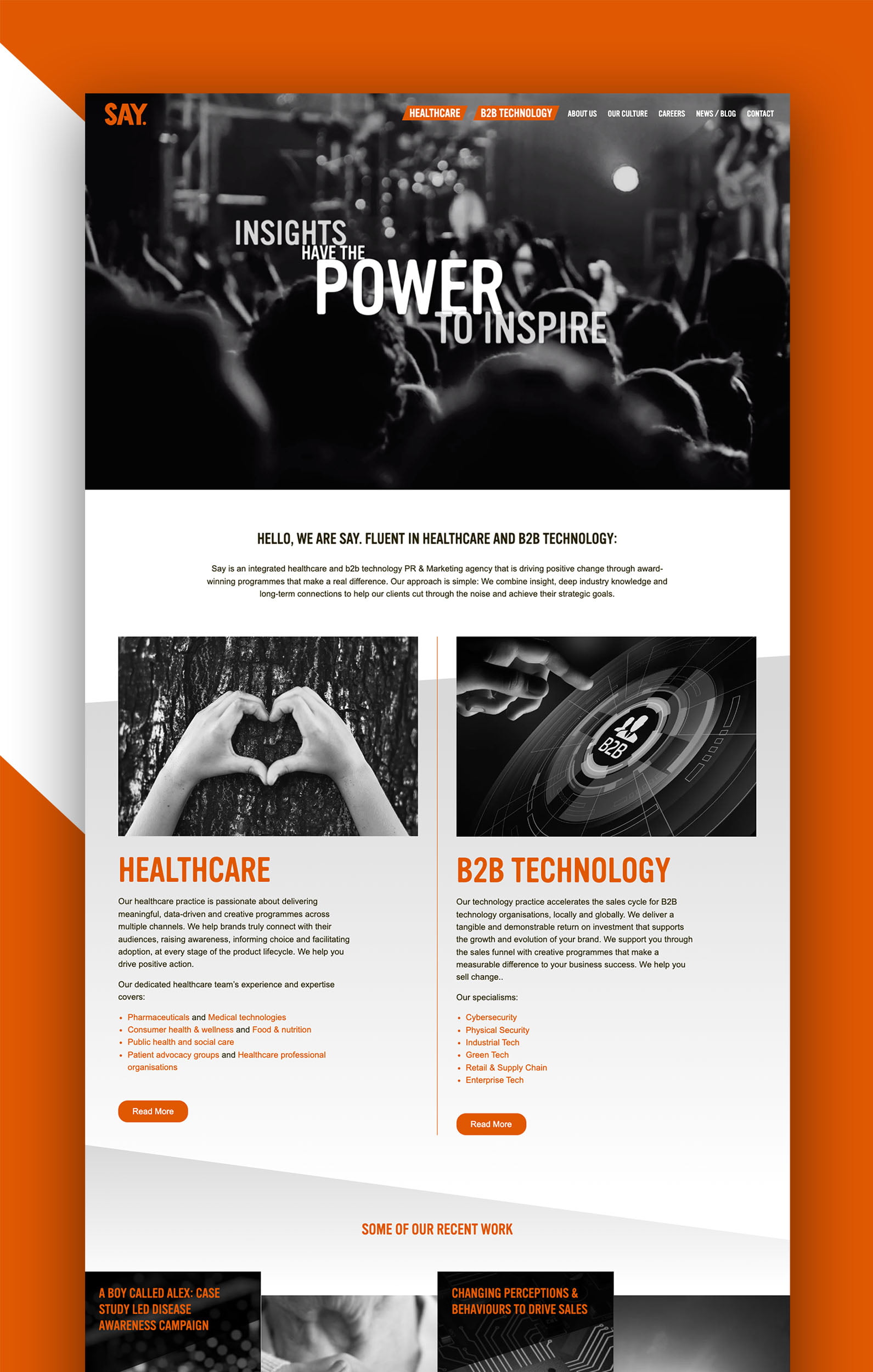 Direct Design Studio's digital creative services showcase - Say Communications Website