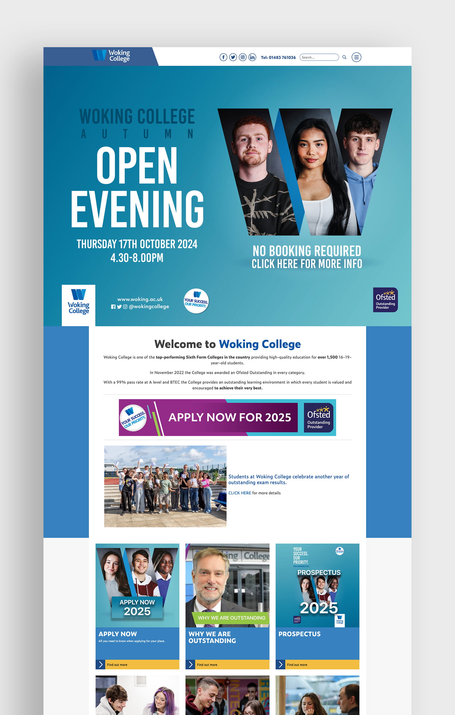 Direct Design Studio's digital creative services showcase - Woking College Website